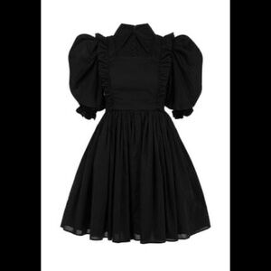 Selkie Black Puff Sleeve Fit and Flare Cocktail Dress